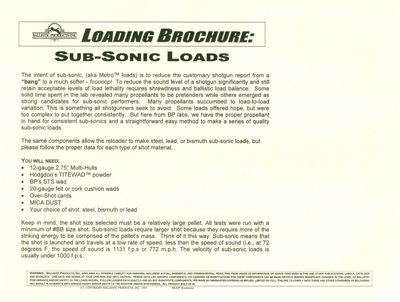 SUBSONIC LOADS BROCHURE