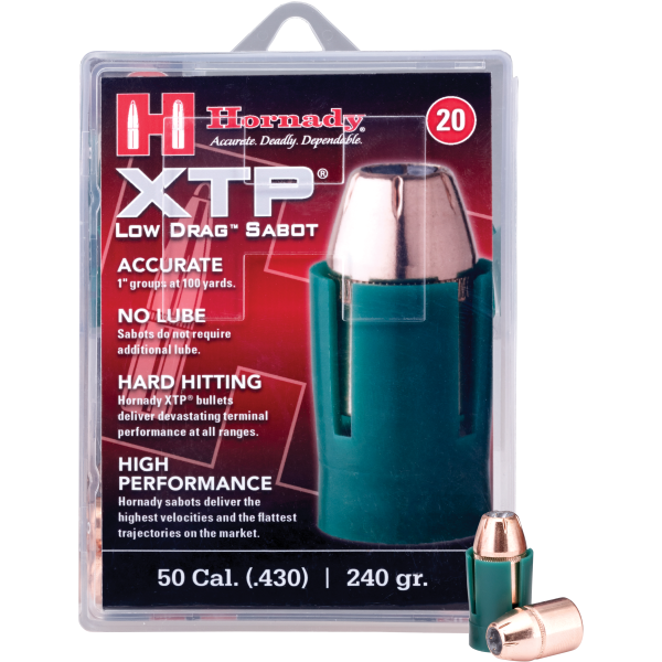 Hornady 50cal Sabot with 44cal .430 240gr XTP Bullet (20/box)