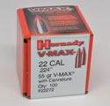 Hornady V-Max Bullets 22cal .224 55gr w/cannelure (100/box)