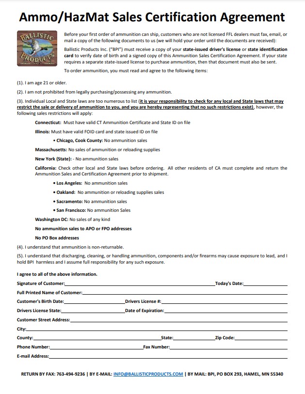 Ammunition Sales Agreement