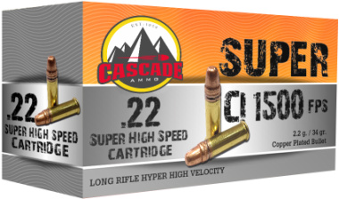 Cascade .22 SUPER HV 34 gr. Copper Plated 1500 fps (50rds/bx)