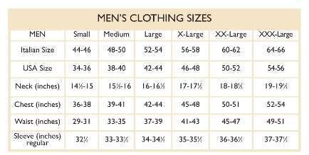 Beretta Size Chart